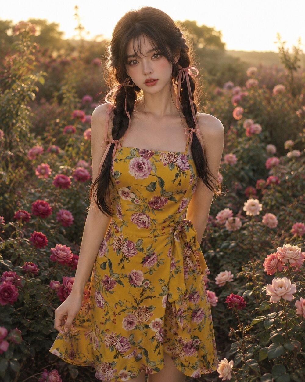 NWT Cottage Garden golden blooming floral smocked fluttery wrap dress